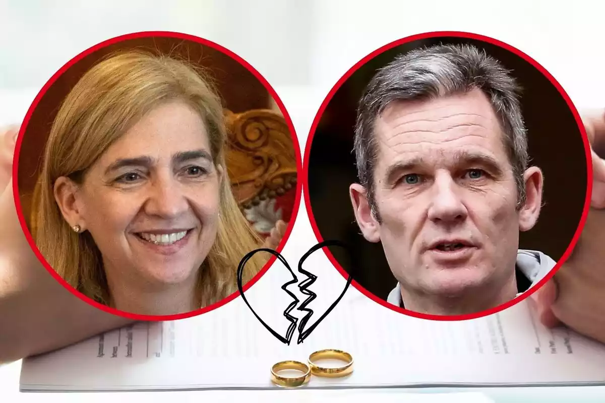 Montage of close-up photos of Iñaki Urdangarin with a serious face and Infanta Cristina with a smiling face, both have a broken heart emoji next to them Montage of close-up photos of Iñaki Urdangarin with a serious face and Infanta Cristina with a smiling face, both have a broken heart emoji next to them