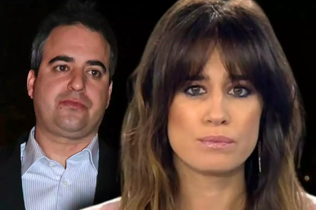 Muntatge de fotos en primer pla d’Isabel Jiménez i la seva exparella, Álex Cruz, tots dos amb el rostre seriós.