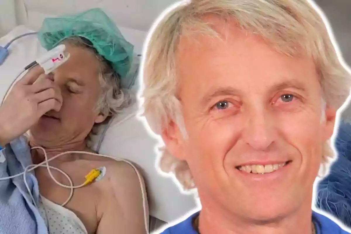 Muntatge de fotos de Jesús Calleja, amb rostre somrient en primer pla i, de fons, una imatge d'ell a l'hospital recent operat