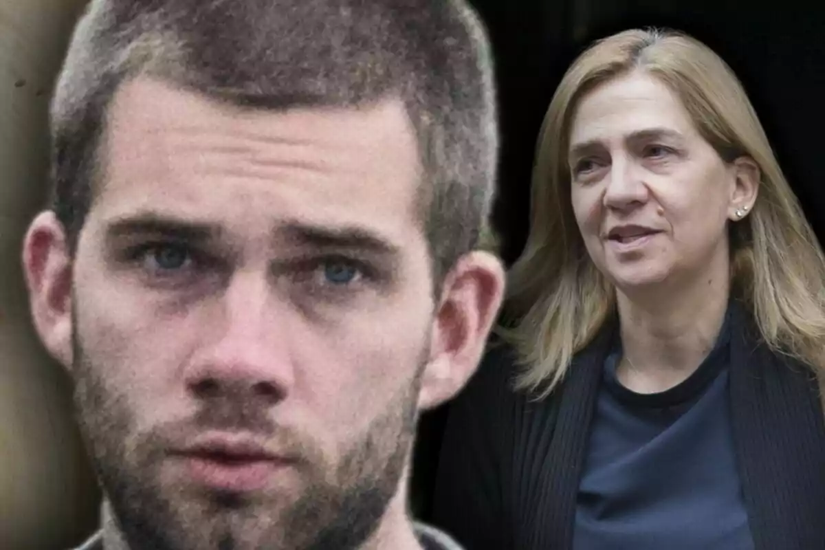 Muntatge de fotos de primer pla de Juan Urdangarin amb rostre seriós i la infanta Cristina amb rostre mig somrient.