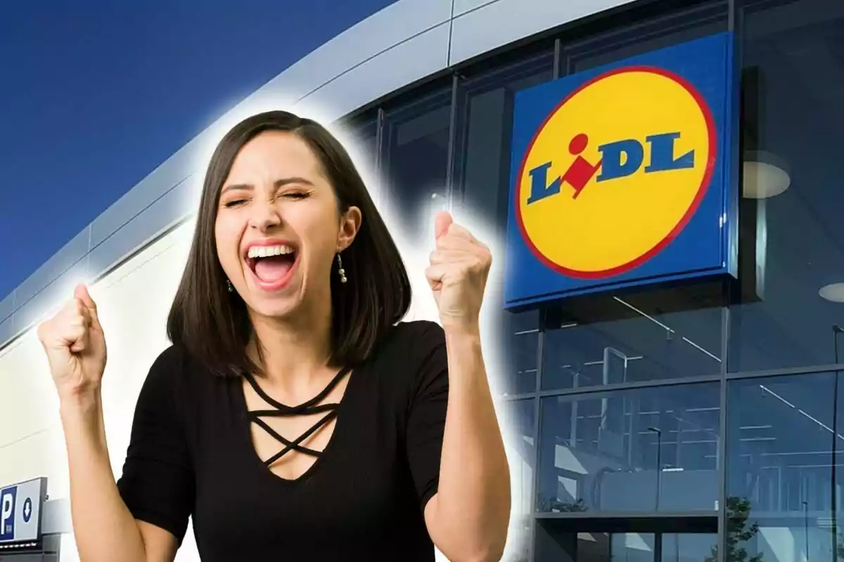 Una persona emocionada davant d'una botiga Lidl. Una persona emocionada davant d'una botiga Lidl.