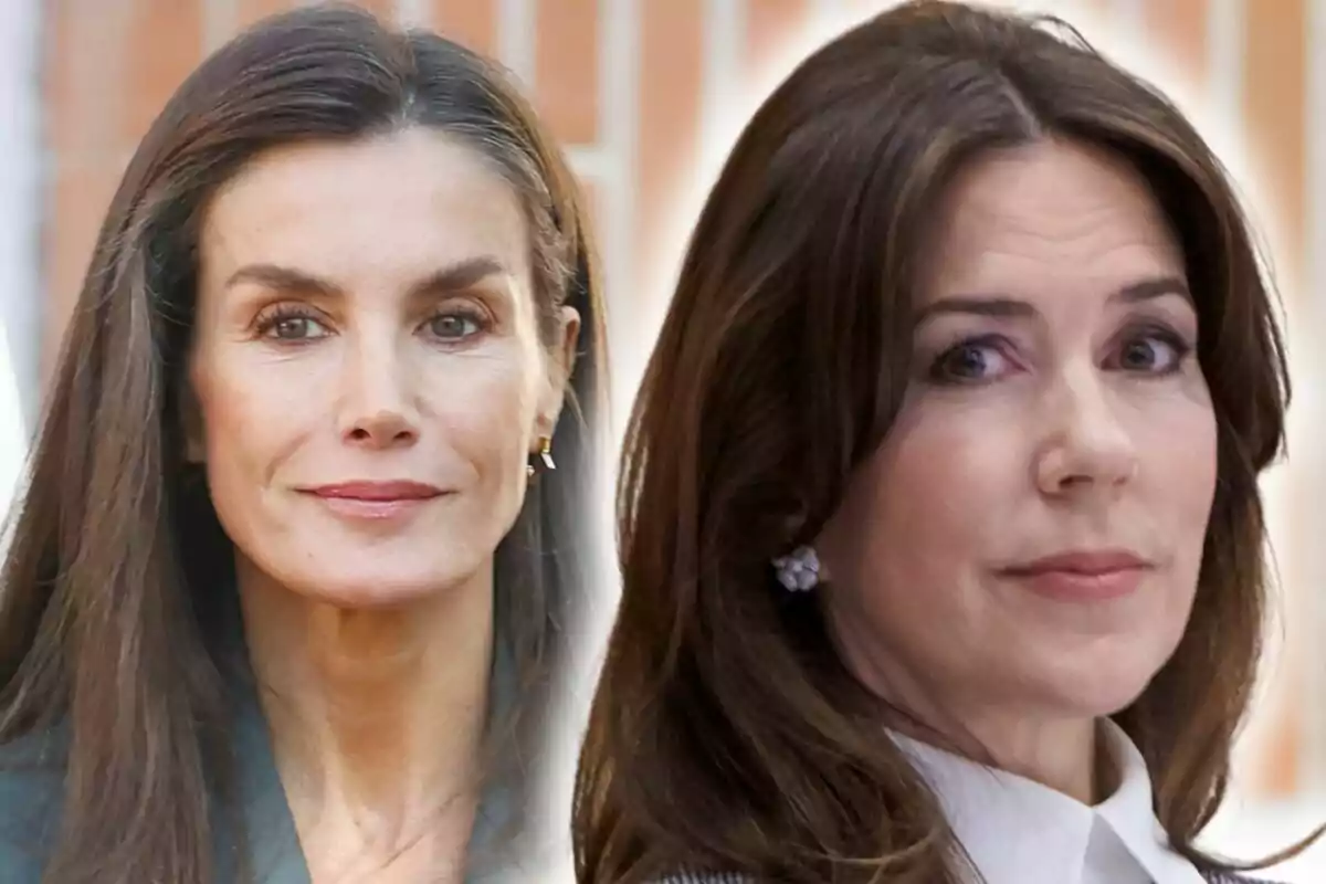 Muntatge de fotos de la reina Letícia Ortiz i de Mary de Dinamarca, ambdues amb rostre seriós.