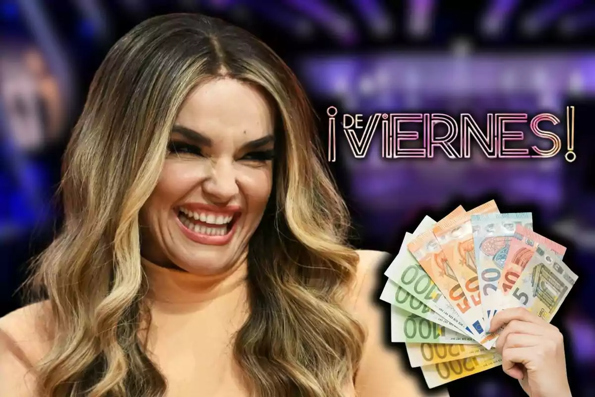Muntatge de fotos de la Melody somrient i, de fons, una imatge del plató de '¡¡De Viernes!'. Muntatge de fotos de la Melody somrient i, de fons, una imatge del plató de '¡¡De Viernes!'.