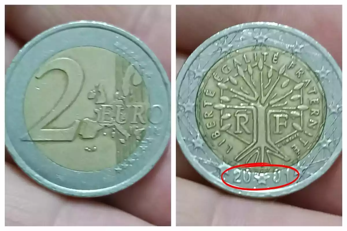 Muntatge de fotos d'una moneda de 2 euros amb l'any 2001 al revers. Muntatge de fotos d'una moneda de 2 euros amb l'any 2001 al revers.