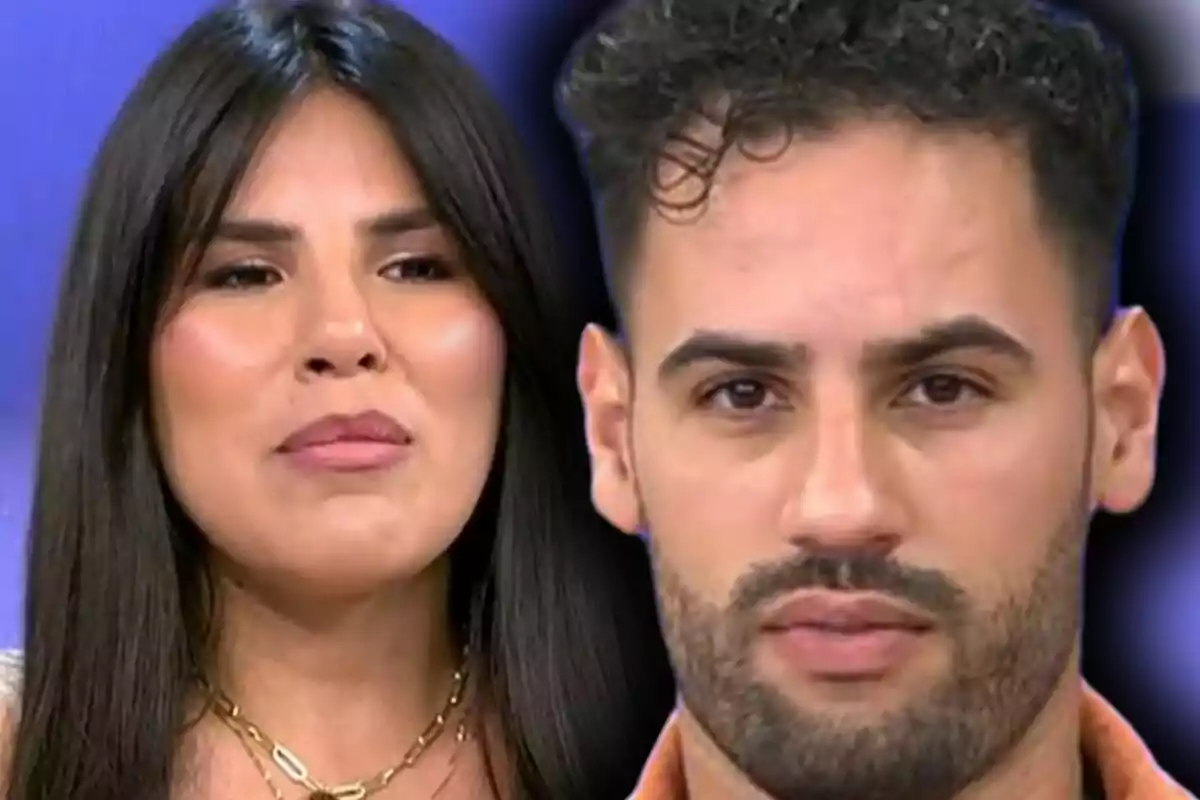 Muntatge de fotos de primer pla d'Isa Pantoja i Asraf Beno, tots dos amb expressions serioses en un fons blau.