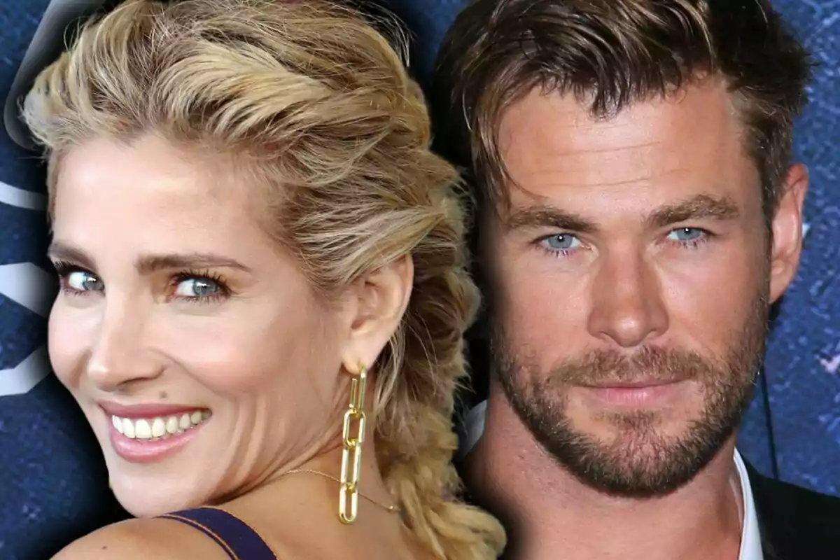 Muntatge de fotos en primer pla d’Elsa Pataky somrient i Chris Hemsworth amb el rostre seriós.