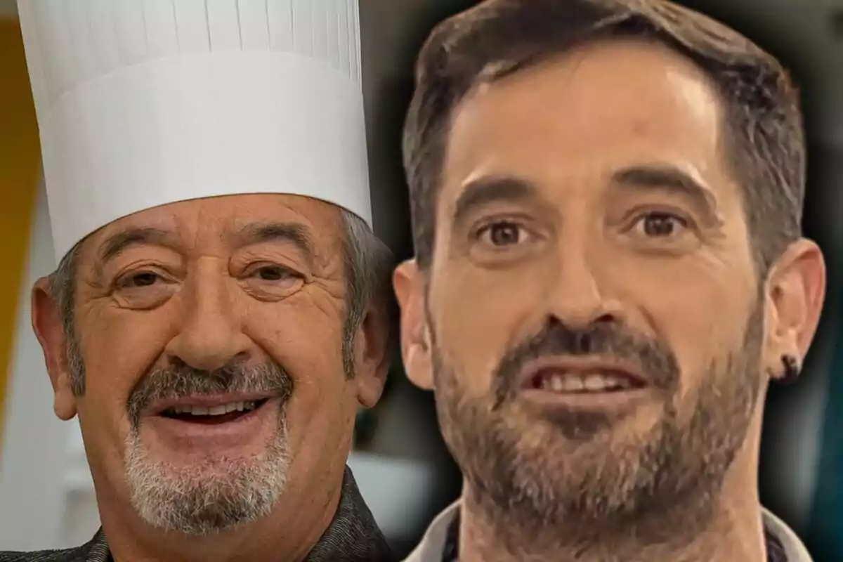 Muntatge de fotos de primer pla de Karlos Arguiñano i el seu fill, Joseba Arguiñano.