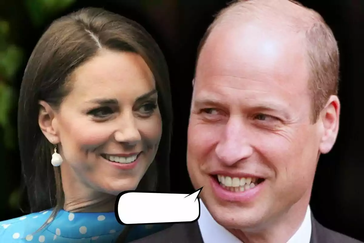 Close-up photo montage of Prince William and Kate Middleton, both smiling.
