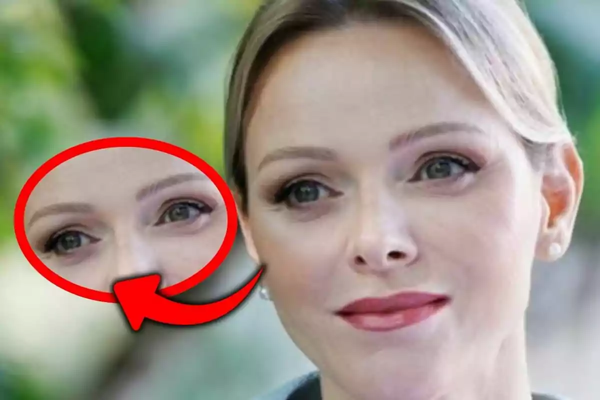 Muntatge de fotos en primer pla de Charlene de Mònaco amb una ampliació dels seus ulls.