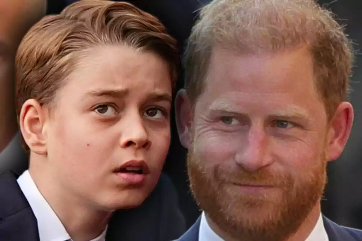 Muntatge de fotos de primer pla del príncep Harry i el príncep George, tots dos amb rostres neutres.