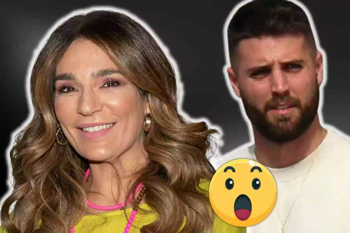 Raquel Bollo somrient amb cabell castany i David Rodríguez al fons, al costat d'un emoji sorprès.