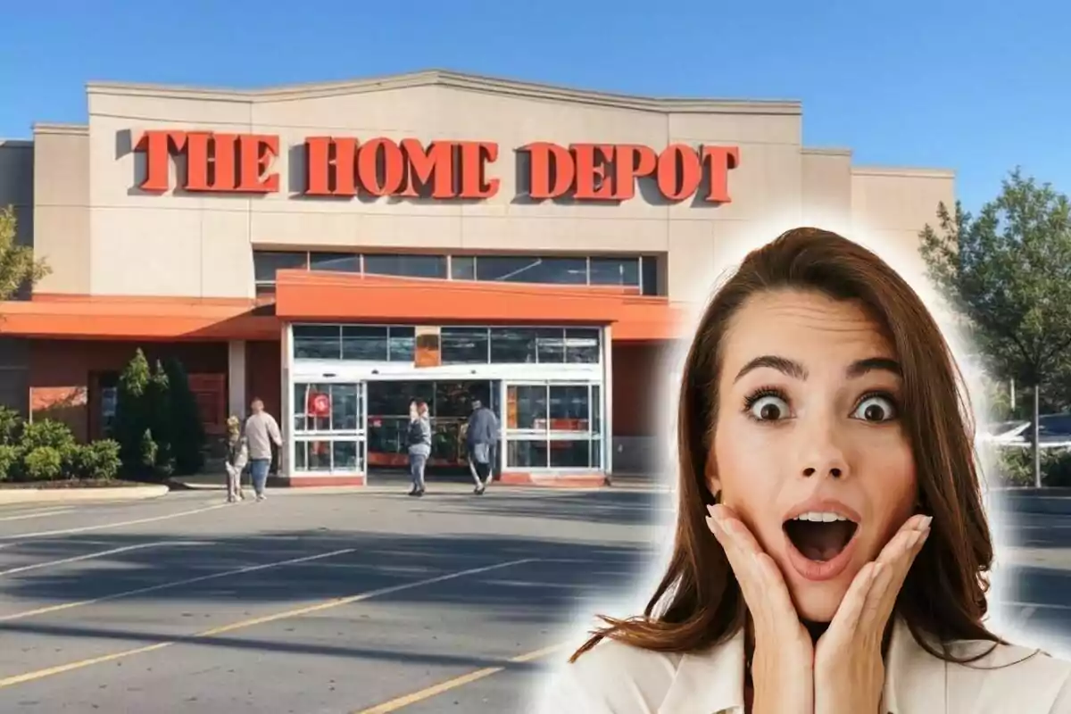 Una dona sorpresa davant d'una botiga de The Home Depot als Estats Units.