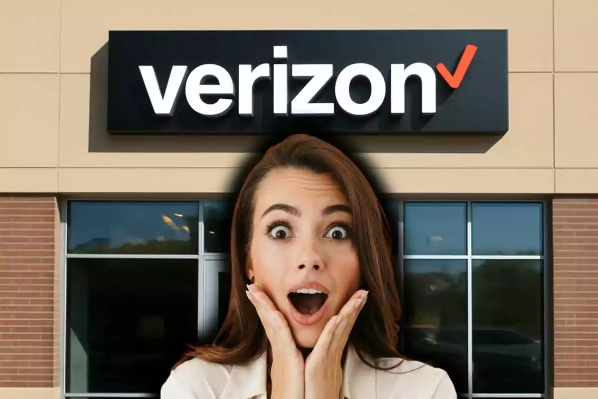Una persona amb expressió de sorpresa davant d'una botiga de Verizon.