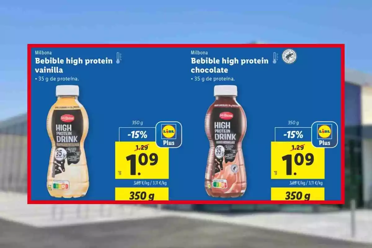 Oferta de begudes proteiques Milbona en sabors de vainilla i xocolata de 350 grams cadascuna amb 35 grams de proteïna i preu rebaixat a 1,09 euros a Lidl Oferta de begudes proteiques Milbona en sabors de vainilla i xocolata de 350 grams cadascuna amb 35 grams de proteïna i preu rebaixat a 1,09 euros a Lidl