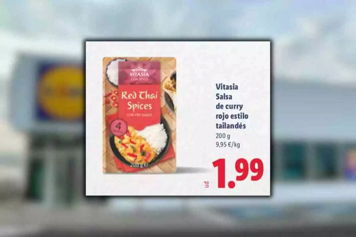 Promoción de salsa de curry rojo estilo tailandés Vitasia de 200 gramos a un precio de 1.99 euros Promoción de salsa de curry rojo estilo tailandés Vitasia de 200 gramos a un precio de 1.99 euros