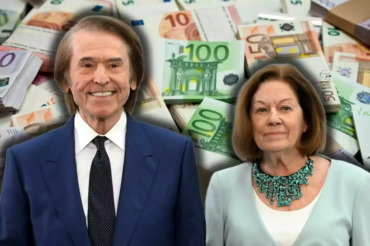 Raphael i Natalia Figueroa posen davant d'un fons de bitllets d'euro.