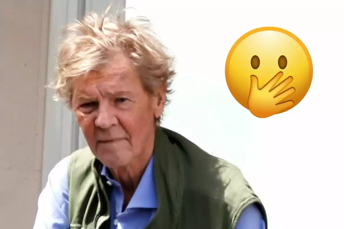 Ernesto de Hannover with a serious expression, next to a surprised face emoji with a hand covering the mouth.