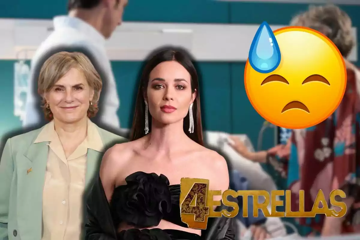 Ana Gracia i Dafne Fernández posen davant d'un fons borrós, una amb un vestit negre elegant i l'altra amb un vestit verd clar, juntament amb un emoji de cara preocupada i el text "4 Estrellas".