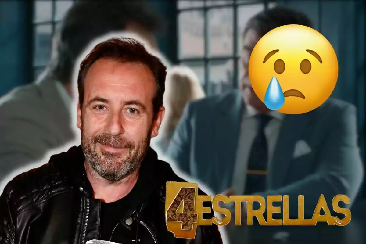 Antonio Molero amb barba i jaqueta de cuir apareix davant d'un fons borrós amb un emoji de cara trista i el text "4 Estrelles".