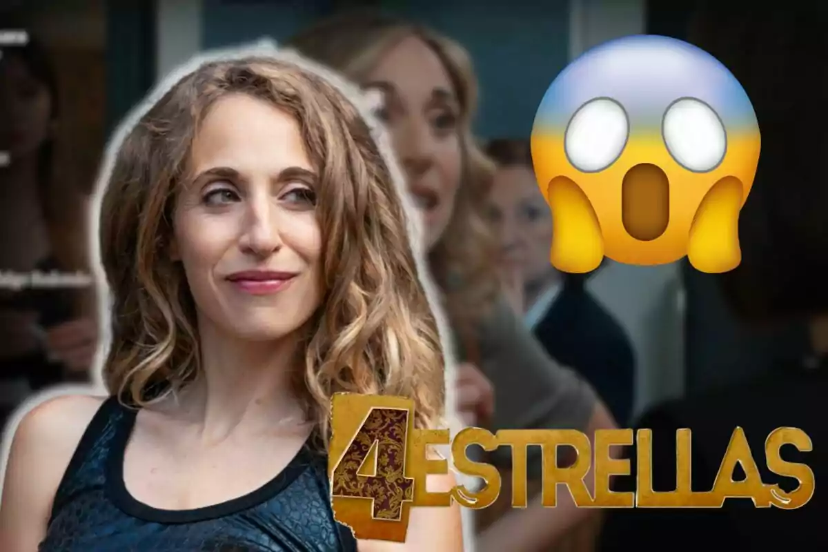 Marta Aledo somrient amb el logotip de "4 Estrellas" i un emoji de sorpresa.