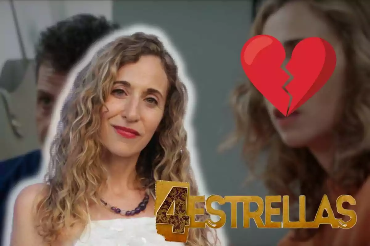 Marta Aledo amb cabell arrissat i ros apareix en primer pla, amb un fons desenfocat que mostra altres persones. A la cantonada superior dreta hi ha un cor trencat vermell, ia la part inferior hi ha el text "4 Estrellas" en lletres daurades.