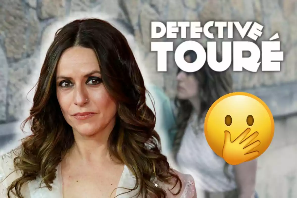 Itziar Ituny de cabell castany amb expressió seriosa davant d'un fons amb el text "Detective Touré" i un emoji de cara sorpresa.