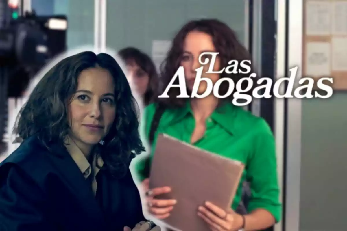 Irene Escolar amb cabells arrissats i expressió seriosa està en primer pla, mentre que una altra dona amb camisa verda sosté una carpeta al fons, al costat del text "Les Advocades".