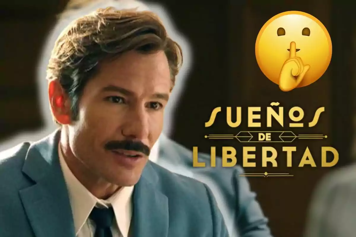 Alejandro Albarracín amb bigoti i vestit blau apareix al costat del text "Sueños de Libertad" i un emoji de silenci.