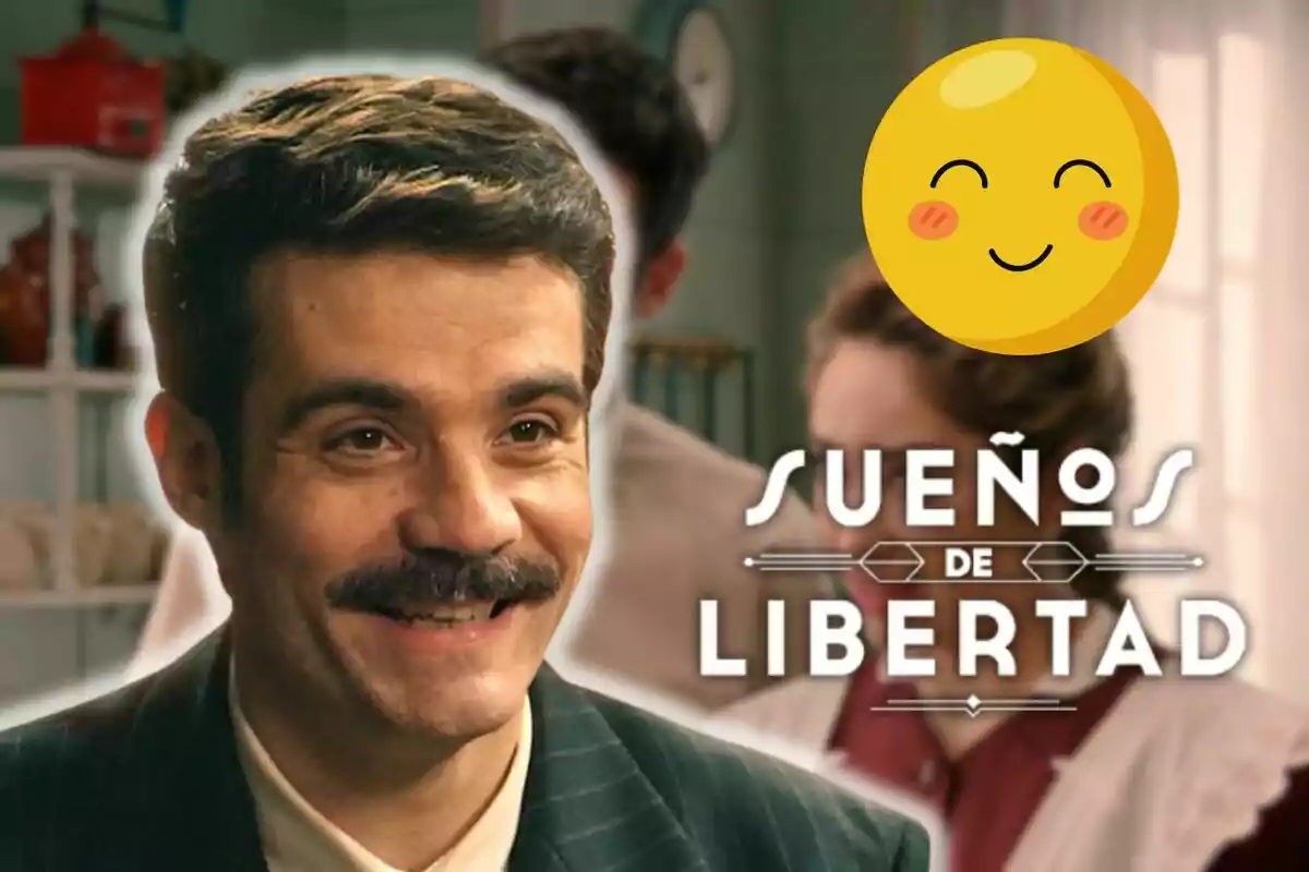 Javier Beltrán somrient amb bigoti en primer pla amb el text "Sueños de Libertad" i un emoji somrient a la cantonada superior dreta.