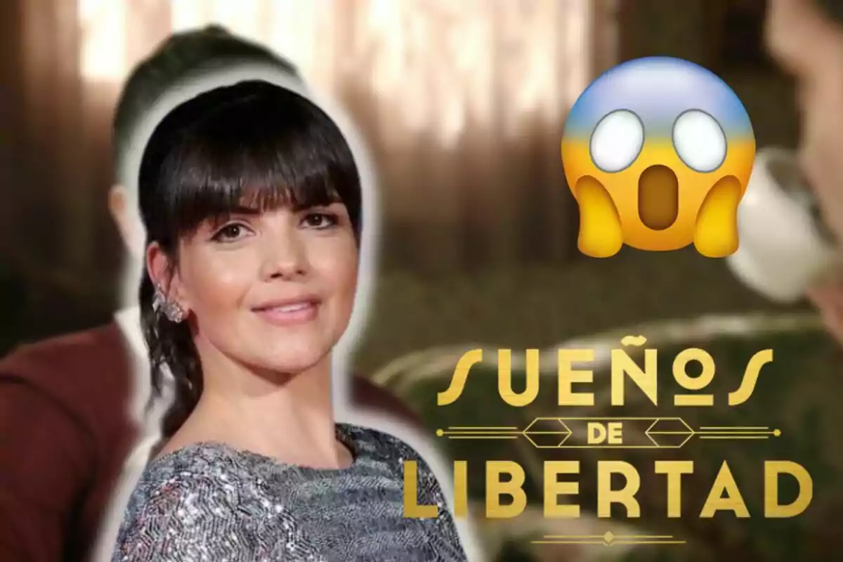 Agnès Llobet somrient amb serrell i vestit brillant apareix al costat del text "Sueños de Libertad" i un emoji de cara sorpresa.