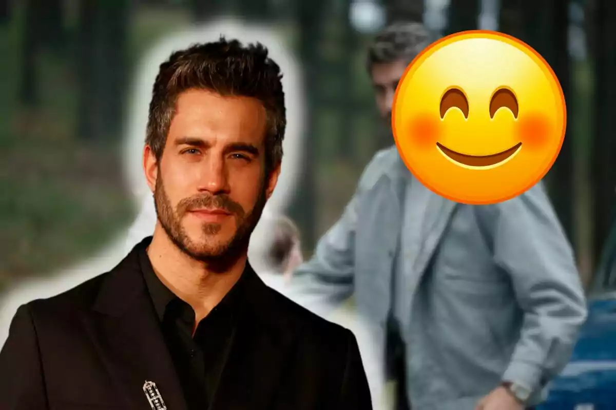 Daniel Tatay amb barba i cabell fosc està en primer pla, mentre que al fons hi ha una altra persona amb un emoji de cara somrient cobrint la cara.