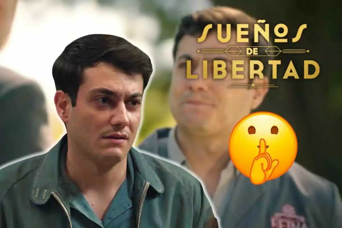 José Milán amb expressió seriosa apareix en primer pla mentre que en el fons es veu una altra persona desenfocada juntament amb el text "Sueños de Libertad" i un emoji de silenci.