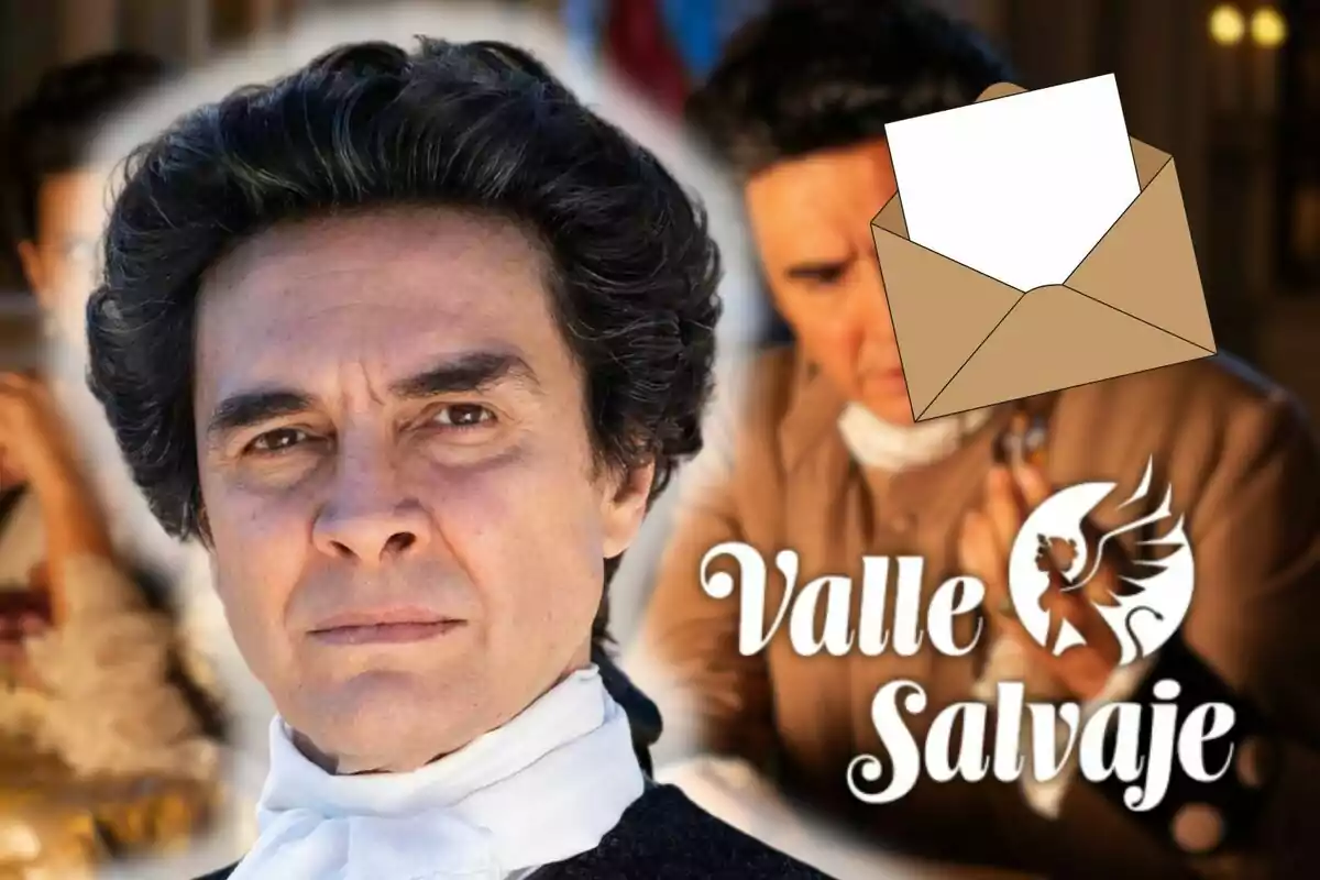 José Manuel Seda amb vestimenta històrica apareix en primer pla amb el logo de "Valle Salvaje" i un sobre al fons.