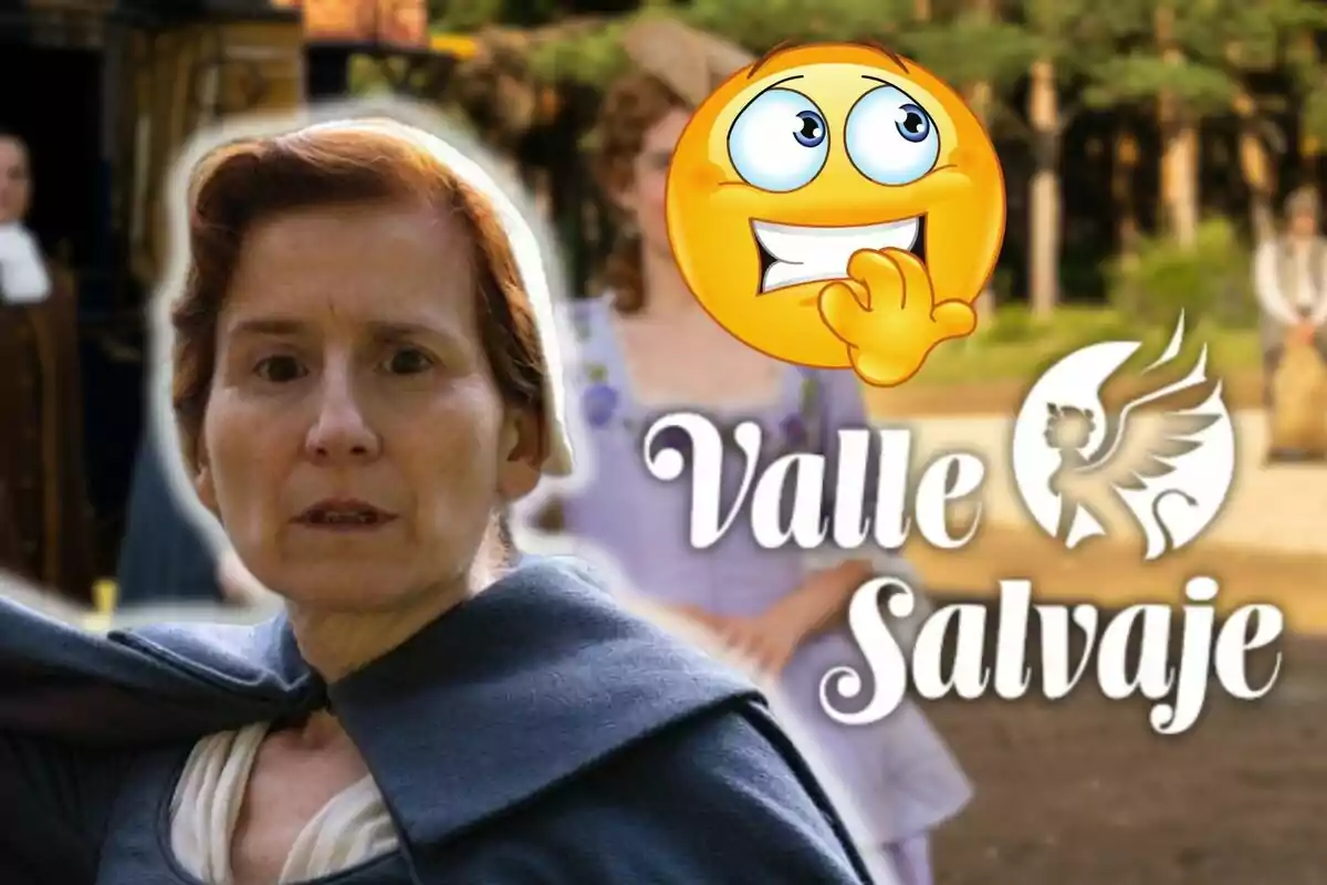 Mari Paz Sayago amb expressió seriosa en primer pla, un emoji pensatiu i el text "Valle Salvaje" amb un logotip d'una aixeta al fons.