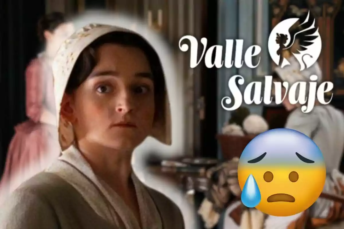 María Redondo amb expressió seriosa i un emoji de preocupació, juntament amb el text "Valle Salvaje" i un logotip d'un pegàs.