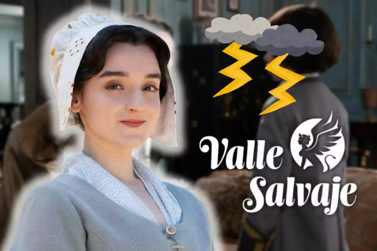 María Redondo amb còfia blanca somriu mentre al fons es veuen núvols amb raigs i el text "Valle Salvaje".