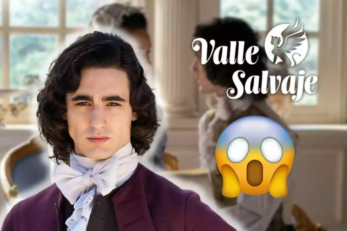 Mateu Xaló amb vestimenta d'època apareix en primer pla amb un gest seriós mentre el logotip de "Valle Salvaje" i un emoji sorprès se superposen a la imatge.