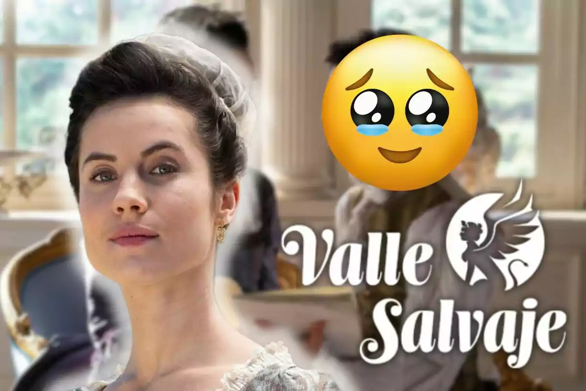 Miren Arrieta amb vestimenta d'època apareix en un entorn elegant al costat del text "Valle Salvaje" i un emoji somrient amb llàgrimes d'emoció.