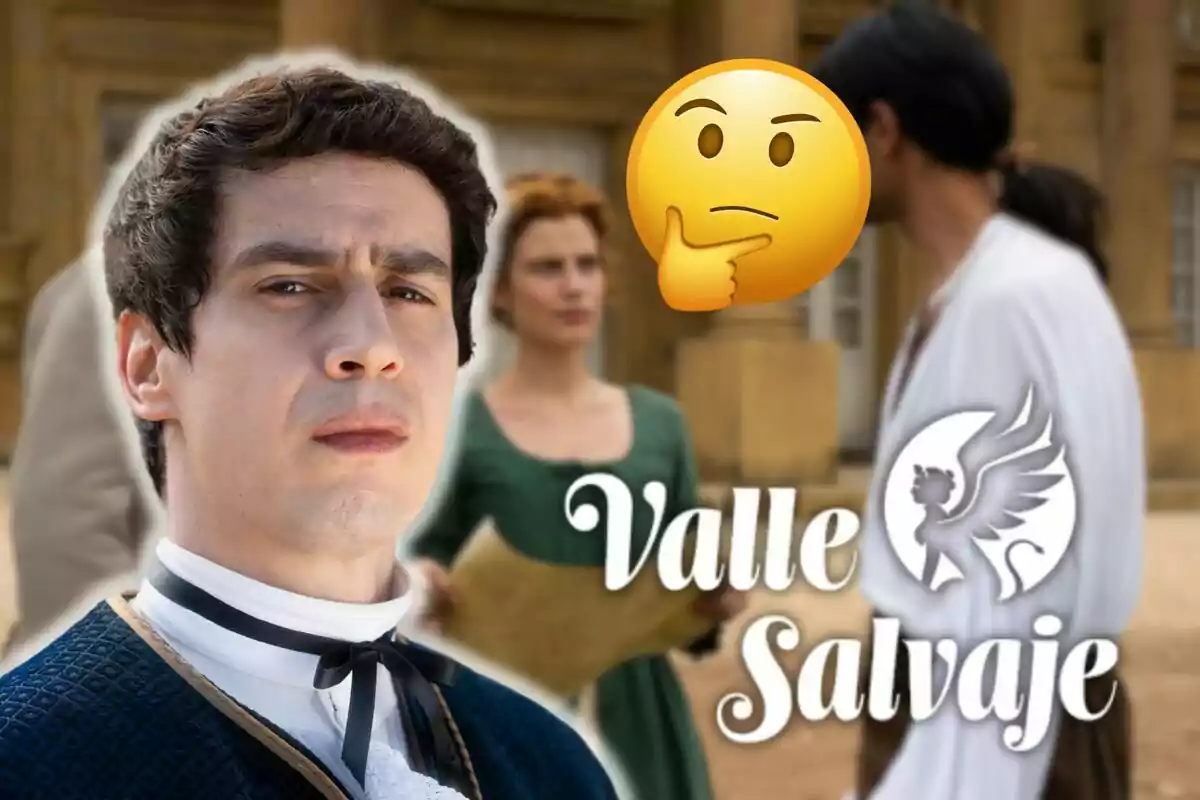 Nacho Olaizola amb expressió seriosa en primer pla, un emoji pensatiu i el text "Valle Salvaje" amb un logotip d'una aixeta alada al fons.