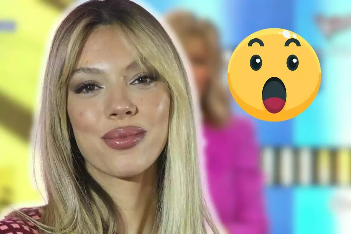 Alejandra Rubio i un emoji sorprès al costat, sobre un fons acolorit.