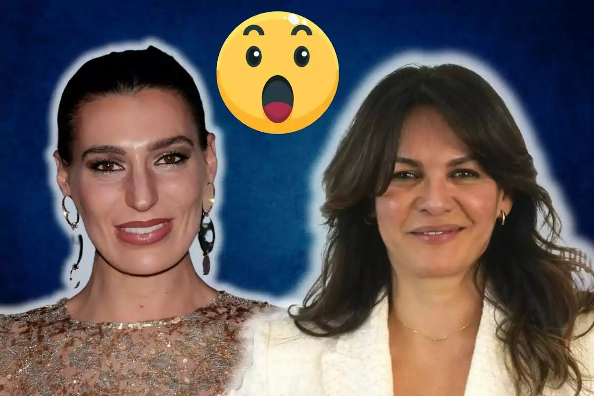 Eugenia Osborne i Fabiola Martínez somrients amb un emoji sorprès sobre un fons blau.