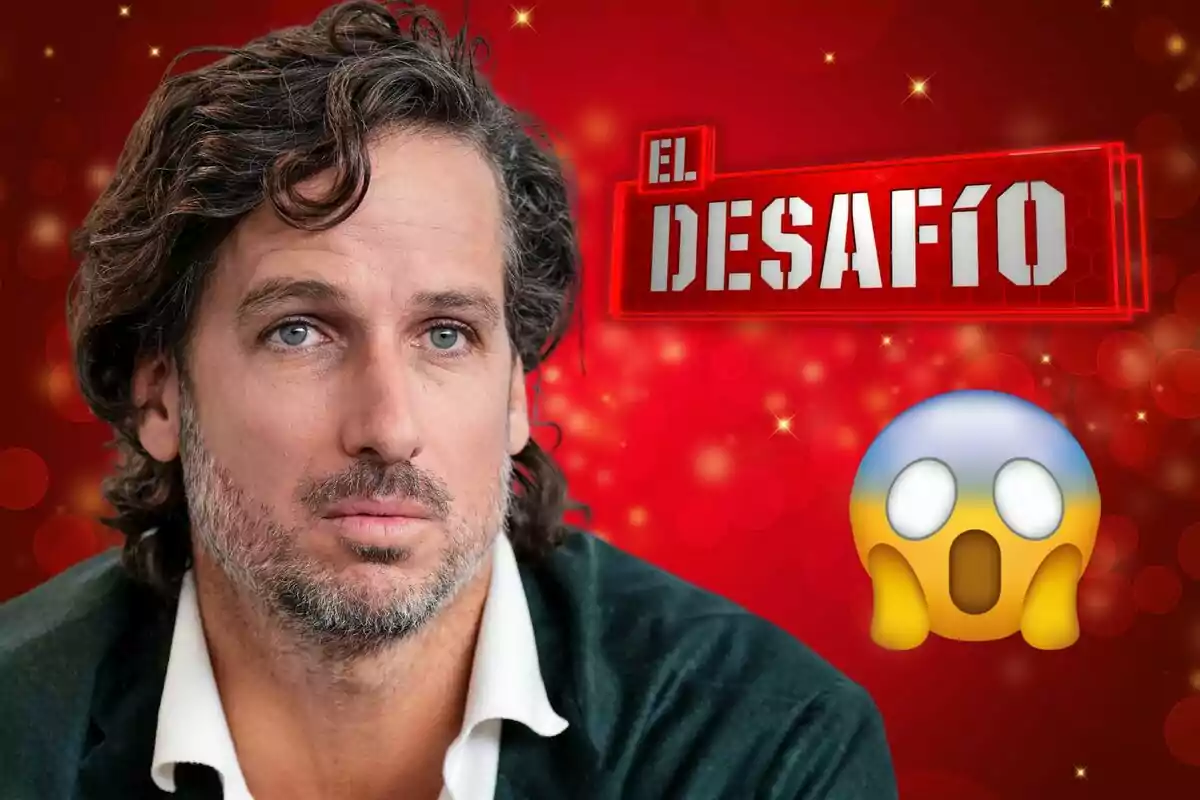 Feliciano López amb cabell arrissat i barba davant d'un fons vermell amb el text "El Desafío" i un emoji sorprès.