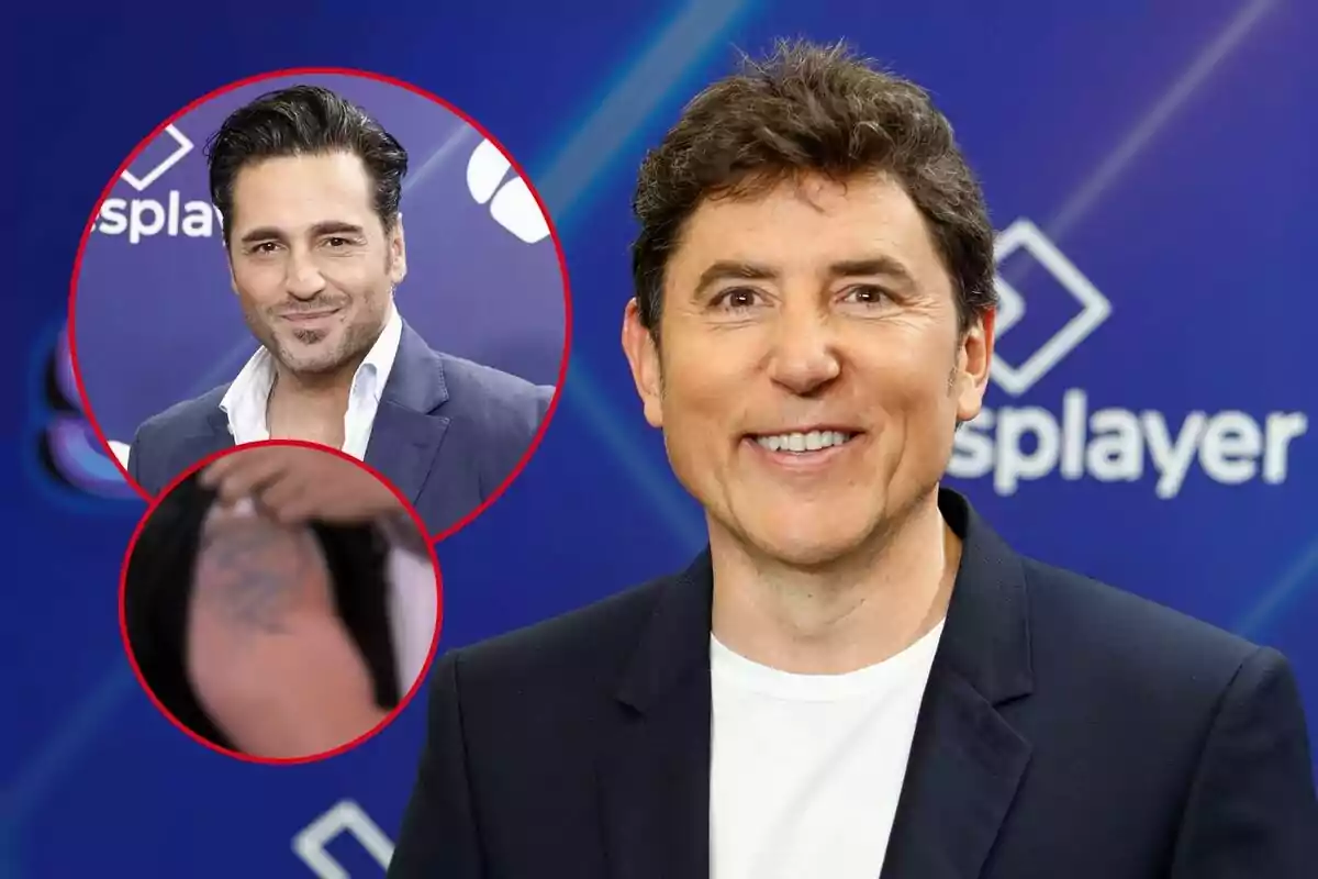 David Bustamante i Manel fonts posen davant d'un fons blau amb el logotip d'un canal de televisió, un apareix en un cercle vermell i l'altre en primer pla, a més hi ha un segon cercle vermell que mostra un tatuatge en un braç.