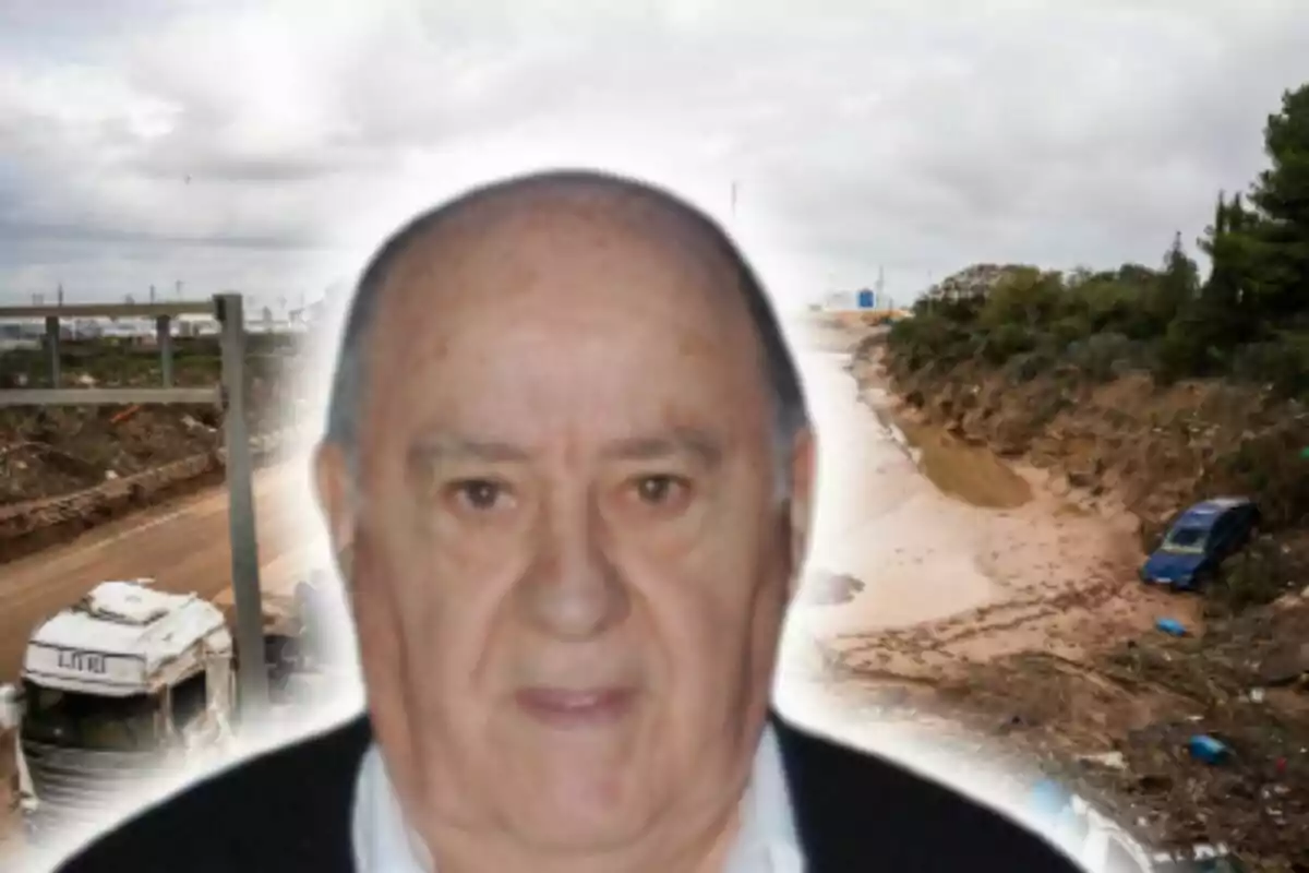 Amancio Ortega amb fons de paisatge afectat la DANA de València.