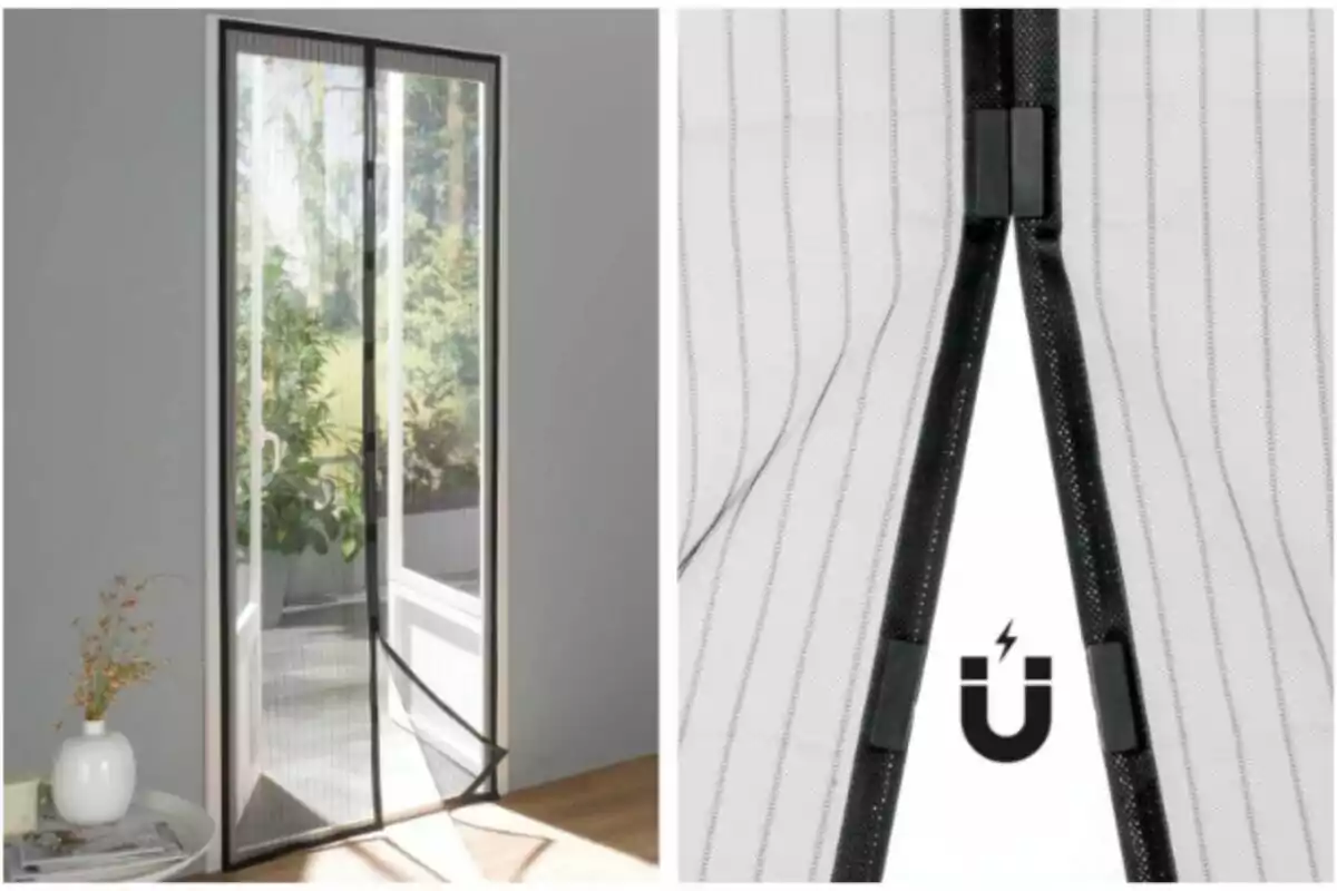 Porta de malla magnètica de Lidl per a exteriors amb tancament automàtic, ideal per mantenir els insectes fora mentre permet la circulació d'aire. Porta de malla magnètica de Lidl per a exteriors amb tancament automàtic, ideal per mantenir els insectes fora mentre permet la circulació d'aire.