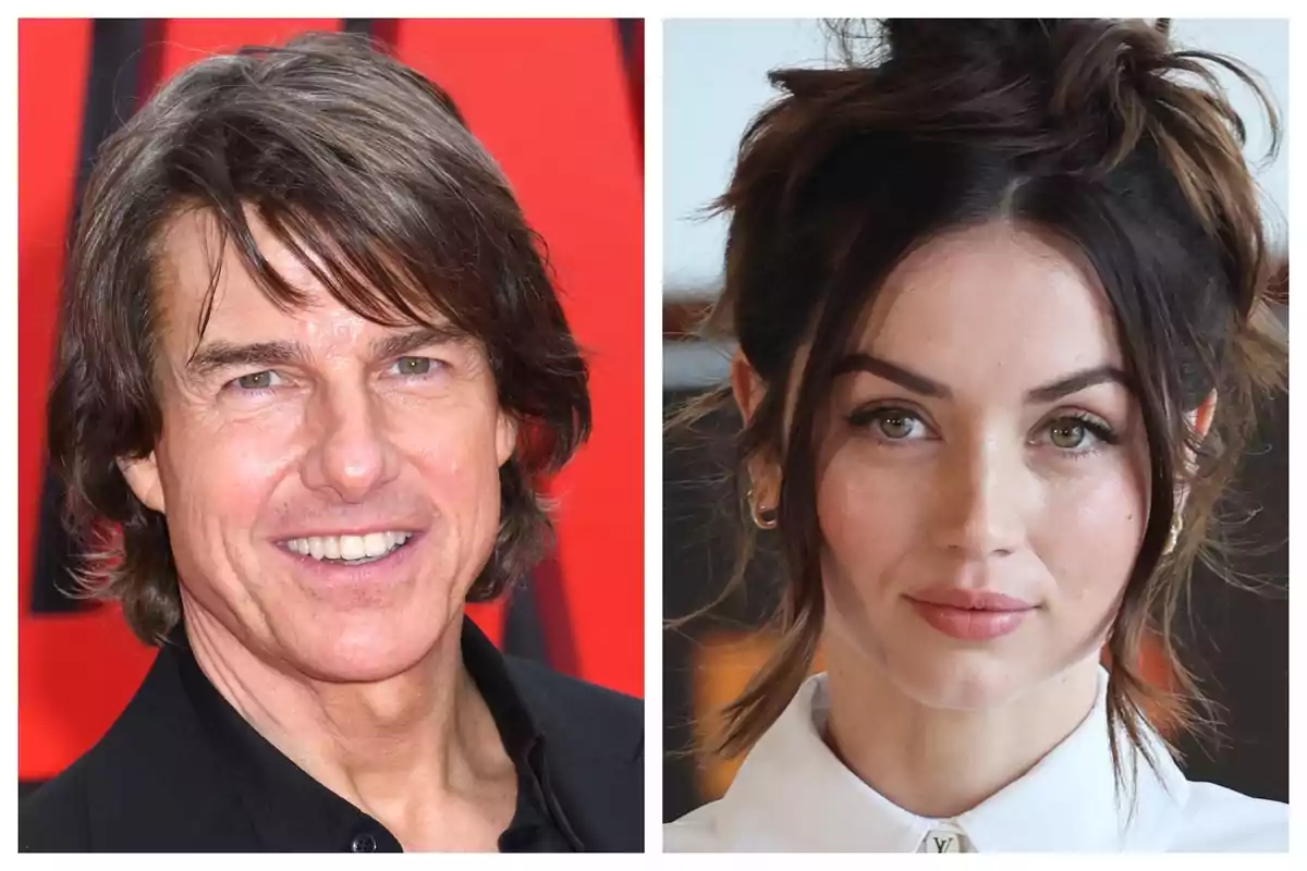 Montaje de fotos de primer plano de Tom Cruise y Ana de Armas, ambos mirando a la cámara. Montaje de fotos de primer plano de Tom Cruise y Ana de Armas, ambos mirando a la cámara.