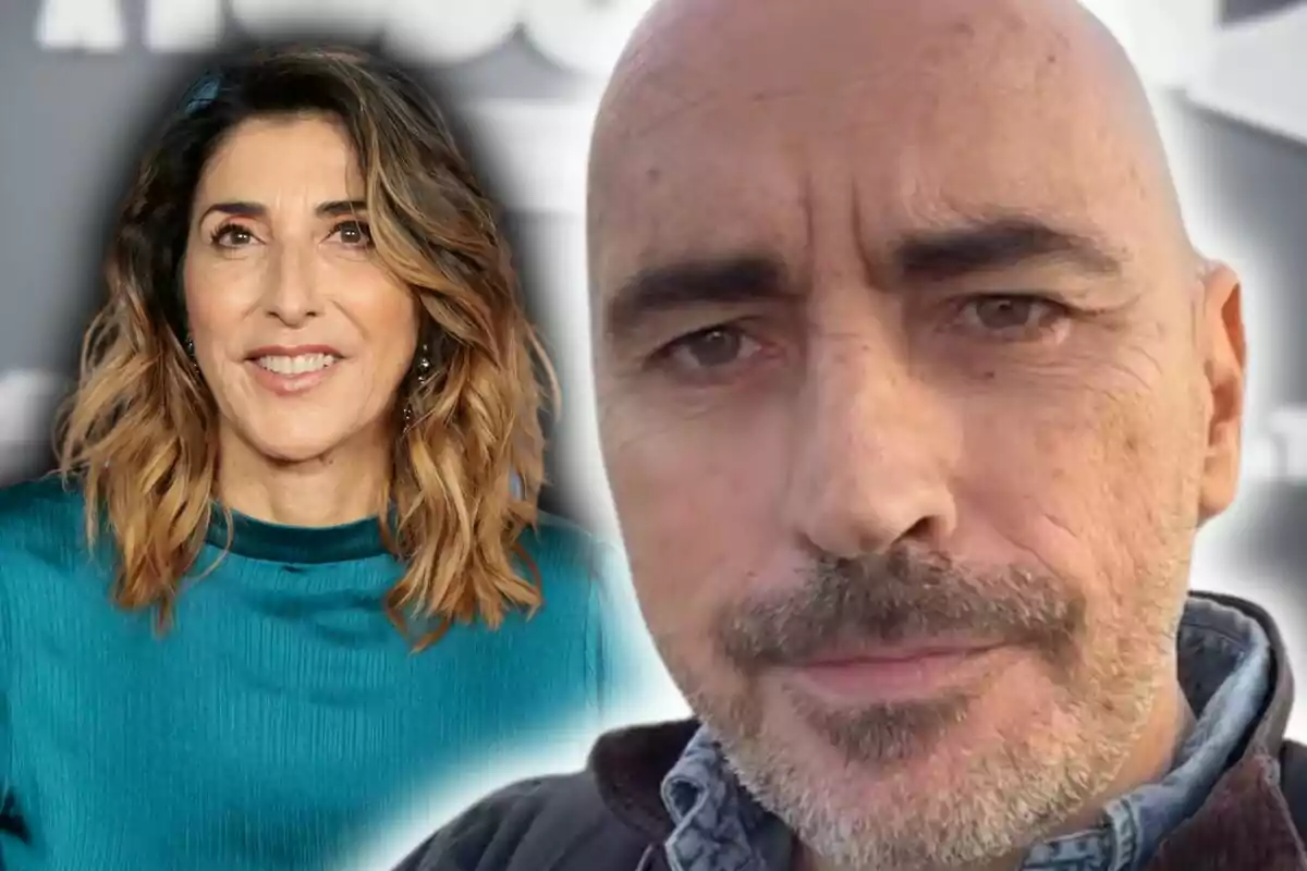 Dues persones en un muntatge fotogràfic, una és Paz Padilla amb cabell ondulat i en primer pla apareix Diego Arrabal.