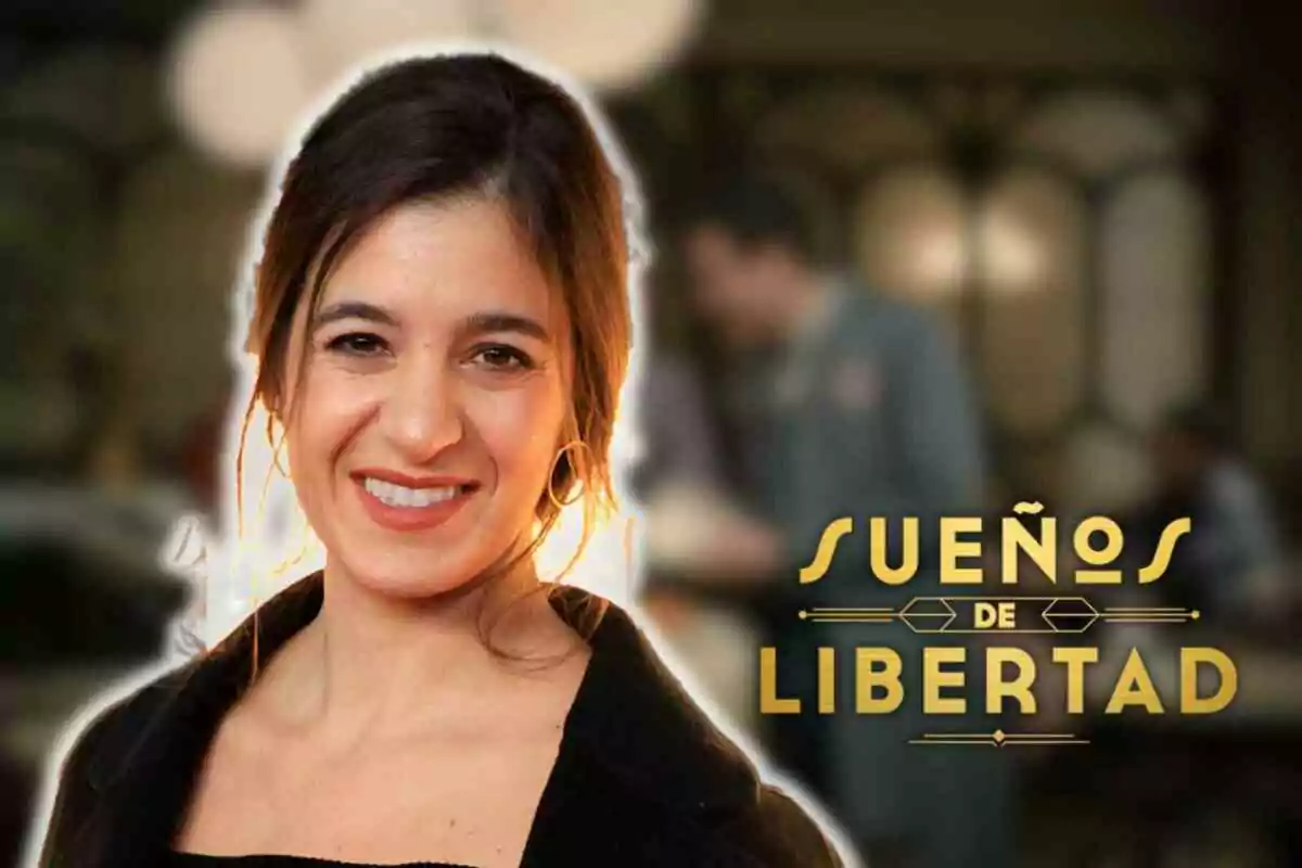 Candela Cruz somrient amb cabell fosc apareix davant d'un fons desenfocat, al costat del text "Sueños de Libertad".