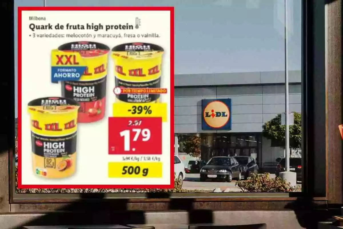 Promoció de quark de fruita alt en proteïnes a Lidl amb descompte del 39% en format XXL i tres varietats: préssec i fruita de la passió, maduixa o vainilla. Promoció de quark de fruita alt en proteïnes a Lidl amb descompte del 39% en format XXL i tres varietats: préssec i fruita de la passió, maduixa o vainilla.