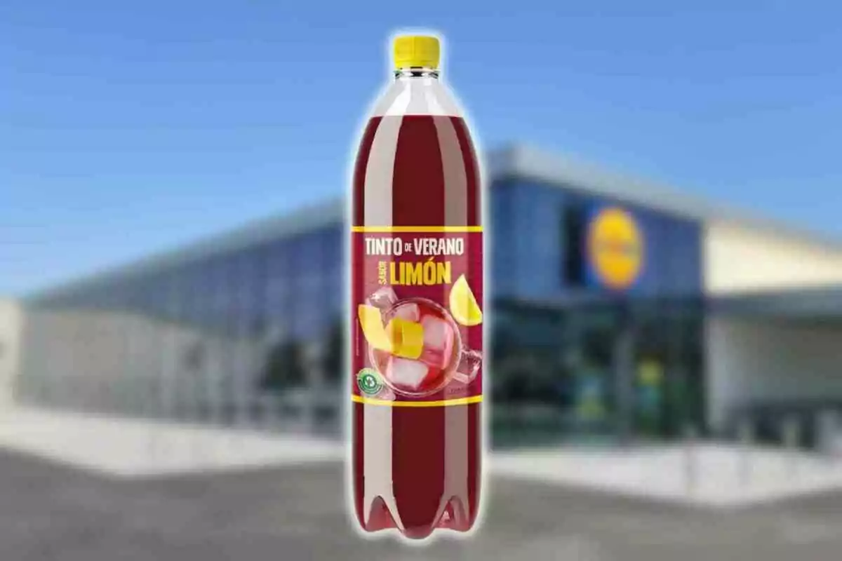 Bottle of Tinto de Verano lemon flavor with a supermarket background. Bottle of Tinto de Verano lemon flavor with a supermarket background.